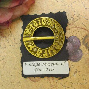Museum of Fine Arts Gold VIKING Fibula Brooch ~Signed MFA Gold Plated Celtic Pin